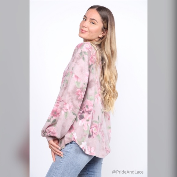 🆕 LAST 3️⃣ DUSTY ORCHIDFLORAL PRINT FLEECE OVERSIZE SWEATER - Picture 2 of 5
